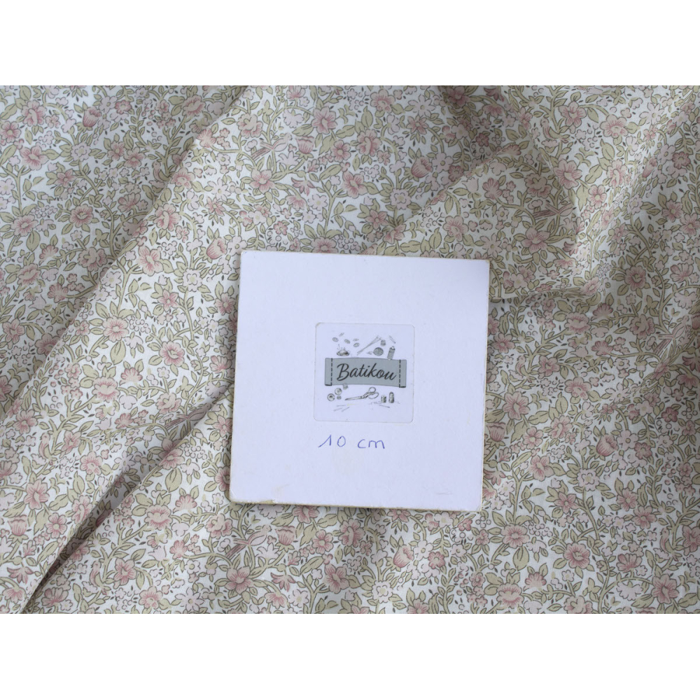 Birdy - Batiste de coton BIO imprimé exclusif Rose et vert fané