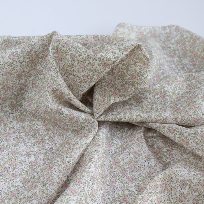 Birdy - Batiste de coton BIO imprimé exclusif Rose et vert fané