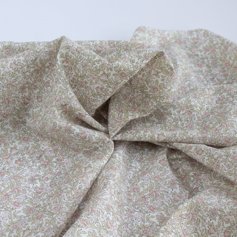 Birdy - Batiste de coton BIO imprimé exclusif Rose et vert fané