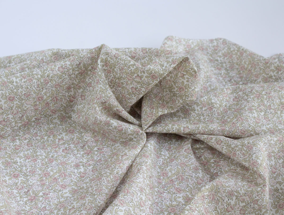 Birdy - Batiste de coton BIO imprimé exclusif Rose et vert fané