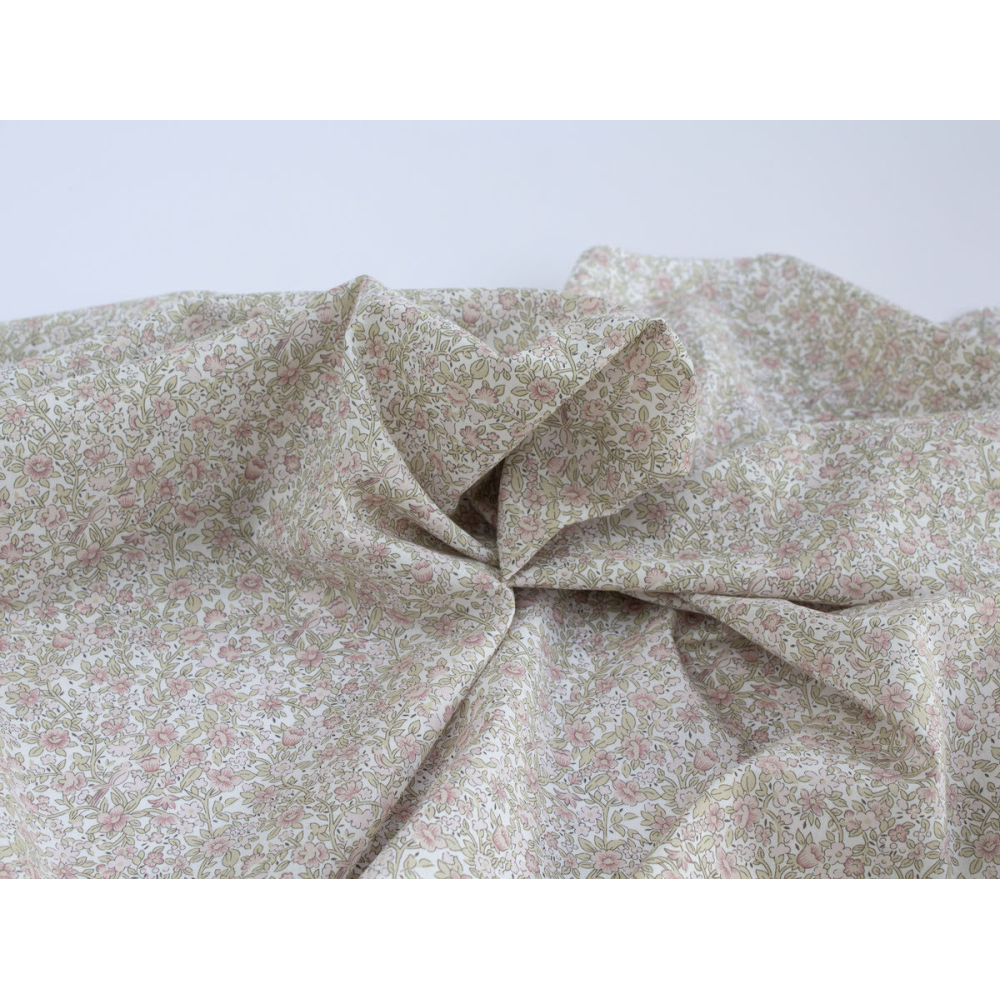 Birdy - Batiste de coton BIO imprimé exclusif Rose et vert fané