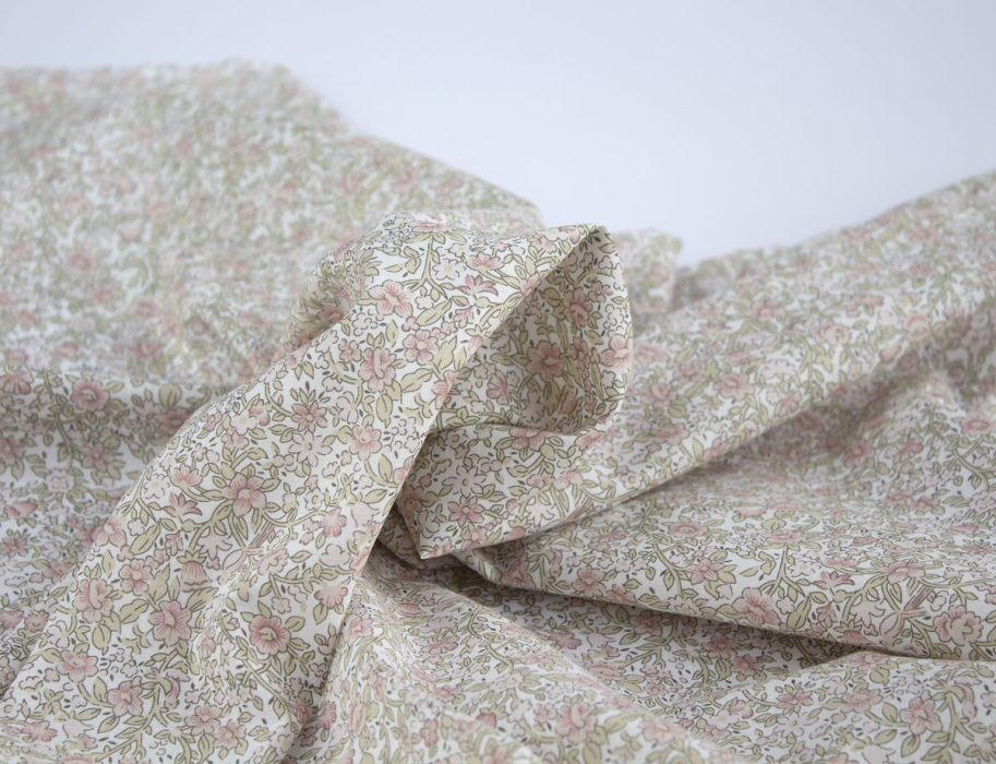 Birdy - Batiste de coton BIO imprimé exclusif Rose et vert fané