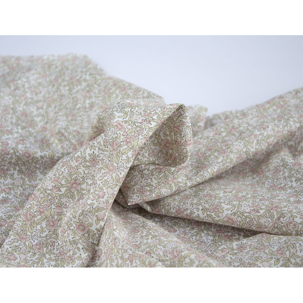 Birdy - Batiste de coton BIO imprimé exclusif Rose et vert fané