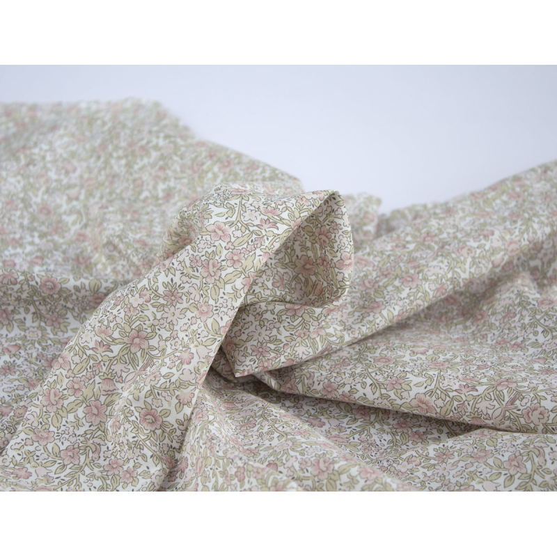 Birdy - Batiste de coton BIO imprimé exclusif Rose et vert fané