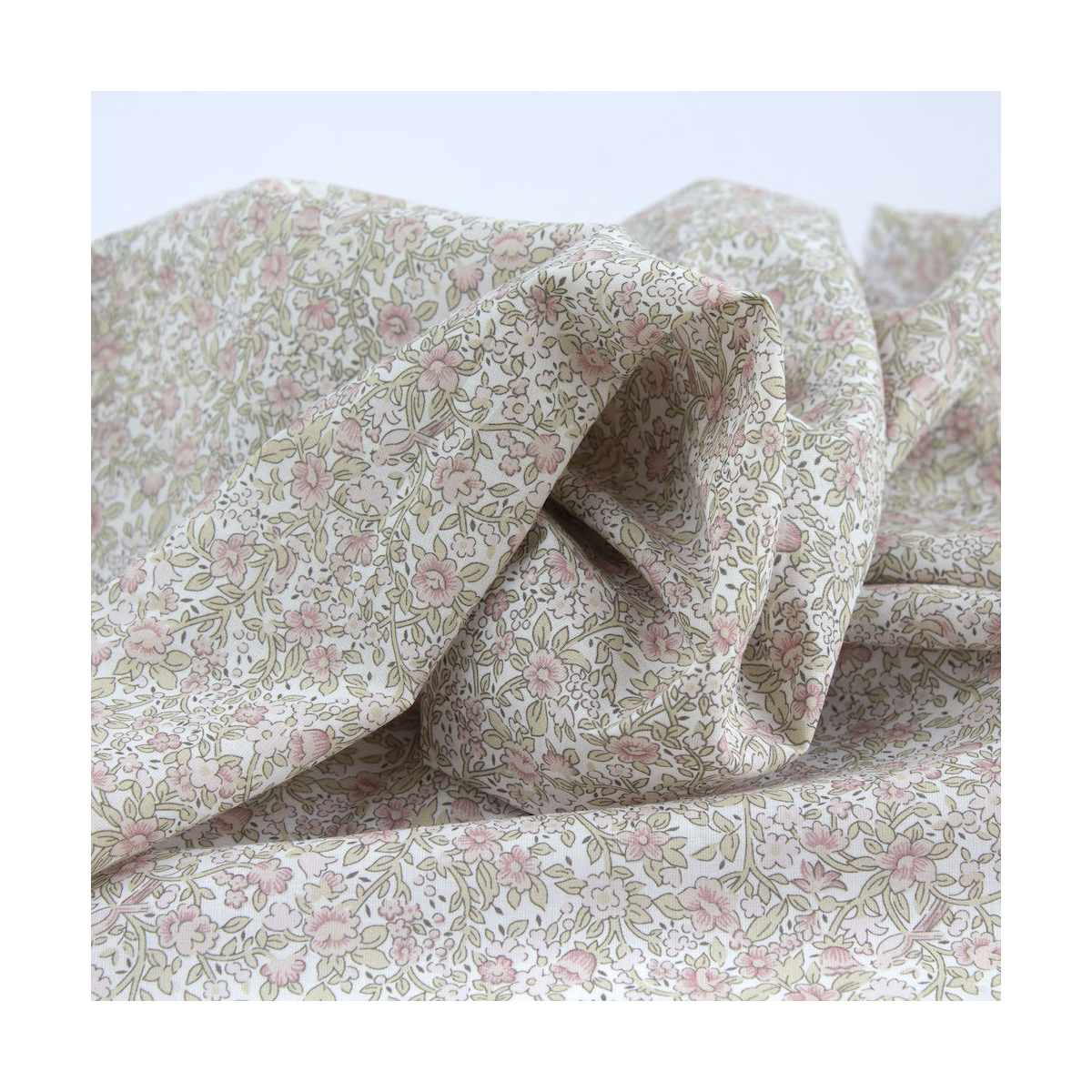 Birdy - Batiste de coton BIO imprimé exclusif Rose et vert fané Birdy - Batiste de coton BIO imprimé exclusif Rose et vert fané