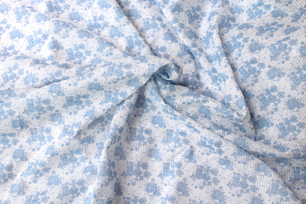 Voile de coton organique rayé imprimé fleuri bleu faïence Tissus issus de l'agriculture biologique  - 4