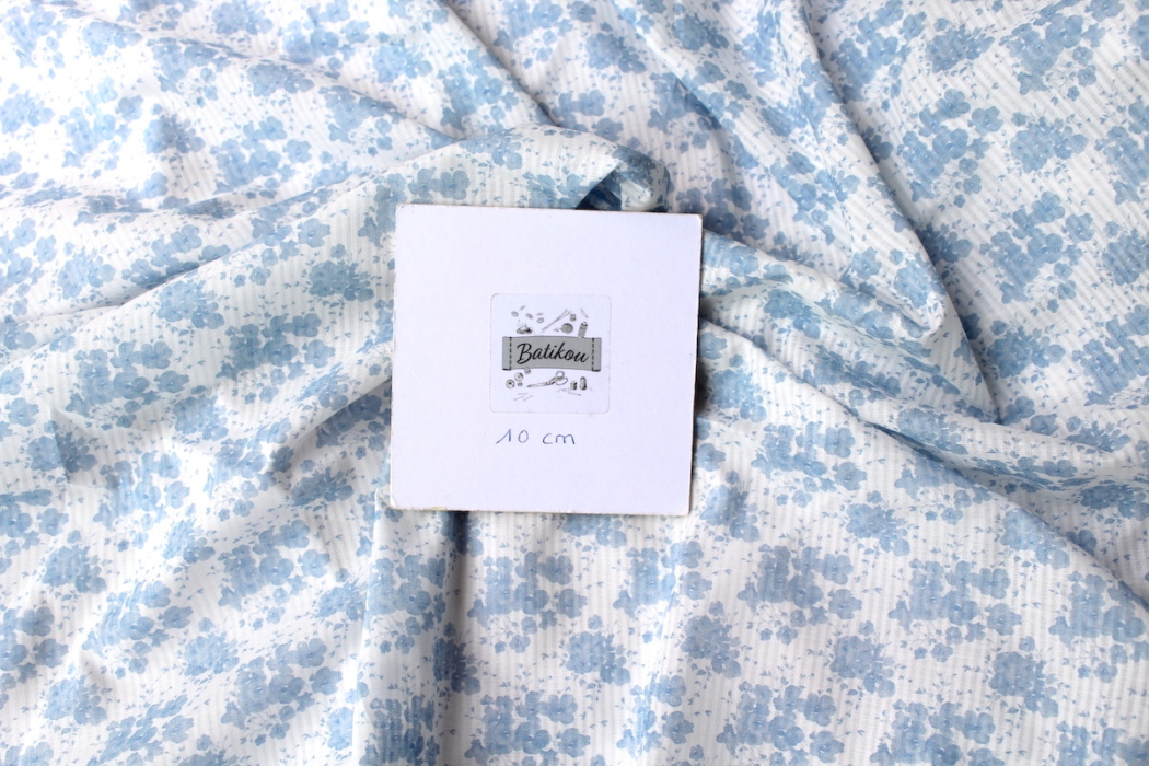 Voile de coton organique rayé imprimé fleuri bleu faïence Tissus issus de l'agriculture biologique  - 5