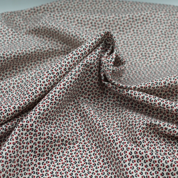 Popeline fine et douce coton organique fond ivoire imprimé mini fleurs