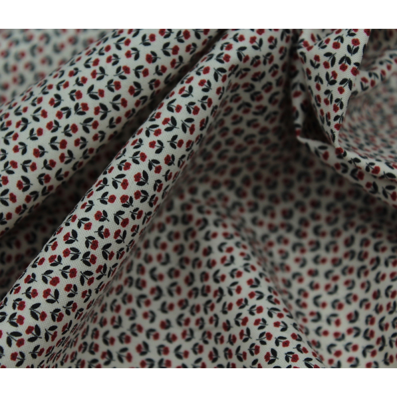 Popeline fine et douce coton organique fond ivoire imprimé mini fleurs