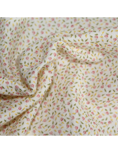 Double gaze de coton BIO écru à motifs fruités