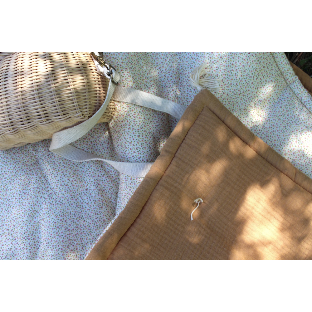 Double gaze de coton BIO écru à motifs fruités