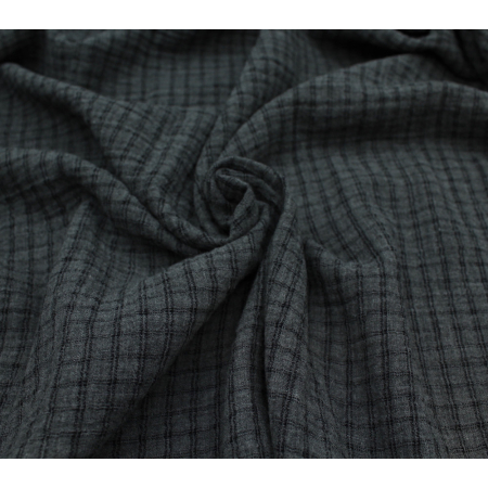 Double gaze de coton réversible BIO chiné coloris gris anthracite carreaux Double gaze de coton réversible BIO chiné coloris gris anthracite carreaux