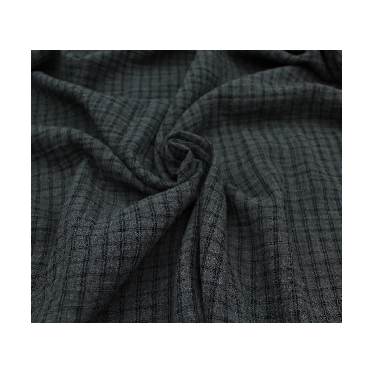 Double gaze de coton réversible BIO chiné coloris gris anthracite carreaux Double gaze de coton réversible BIO chiné coloris gris anthracite carreaux