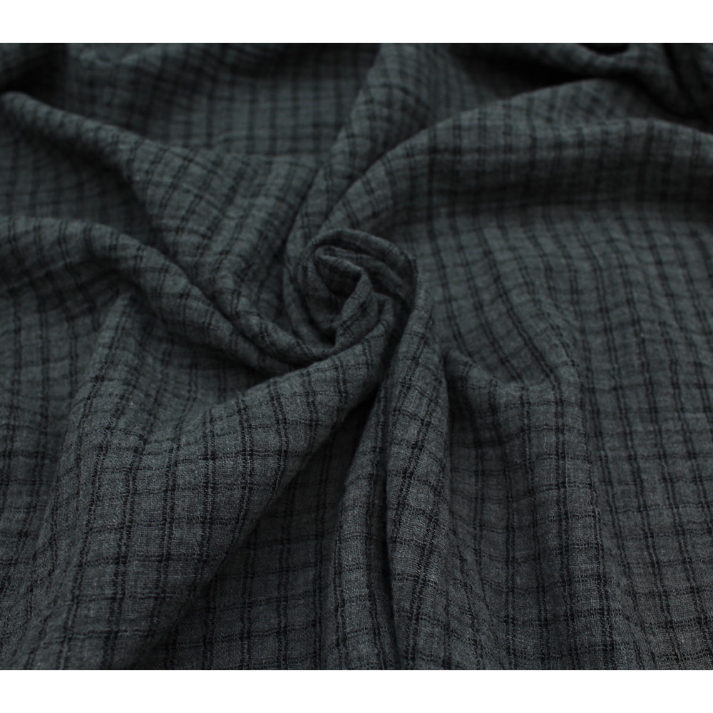 Double gaze de coton réversible BIO chiné coloris gris anthracite carreaux