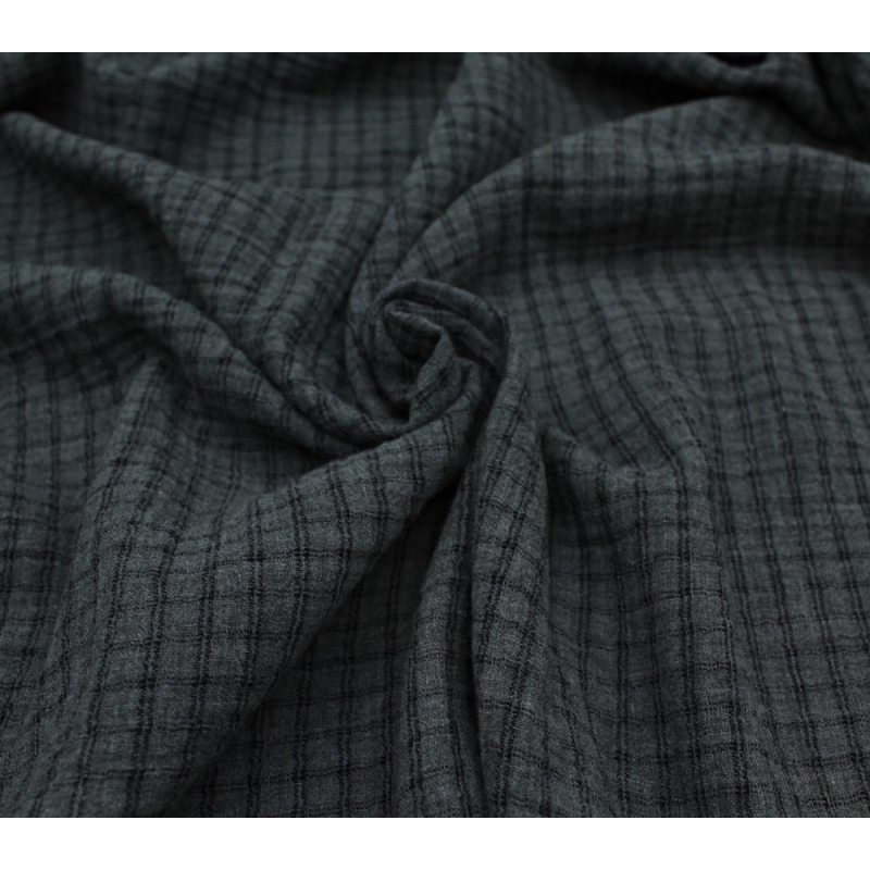 Double gaze de coton réversible BIO chiné coloris gris anthracite carreaux