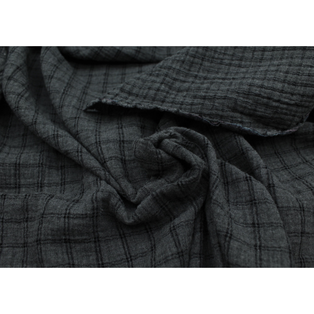 Double gaze de coton réversible BIO chiné coloris gris anthracite carreaux