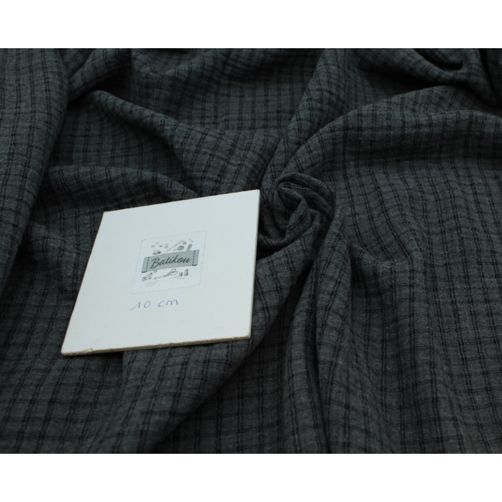 Double gaze de coton réversible BIO chiné coloris gris anthracite carreaux