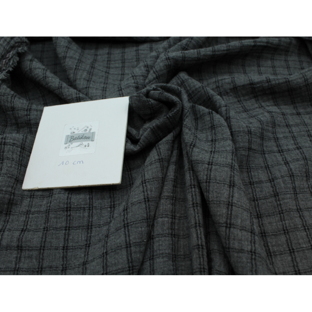 Double gaze de coton réversible BIO chiné coloris gris anthracite carreaux