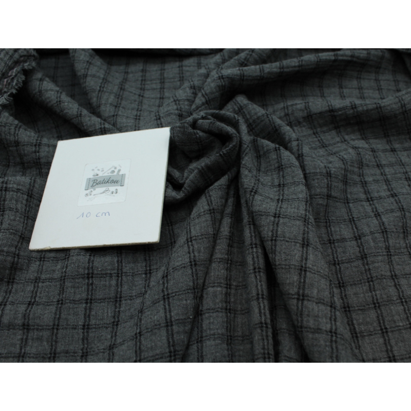 Double gaze de coton réversible BIO chiné coloris gris anthracite carreaux