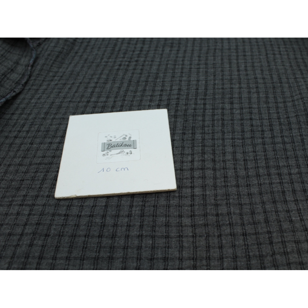 Double gaze de coton réversible BIO chiné coloris gris anthracite carreaux