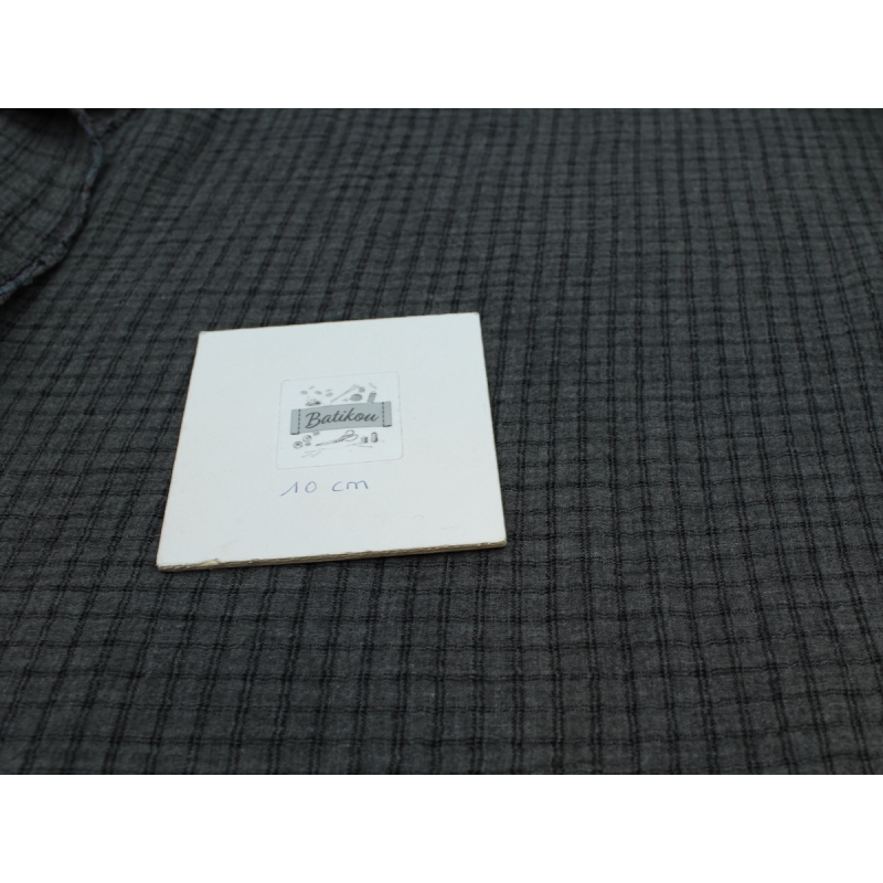 Double gaze de coton réversible BIO chiné coloris gris anthracite carreaux