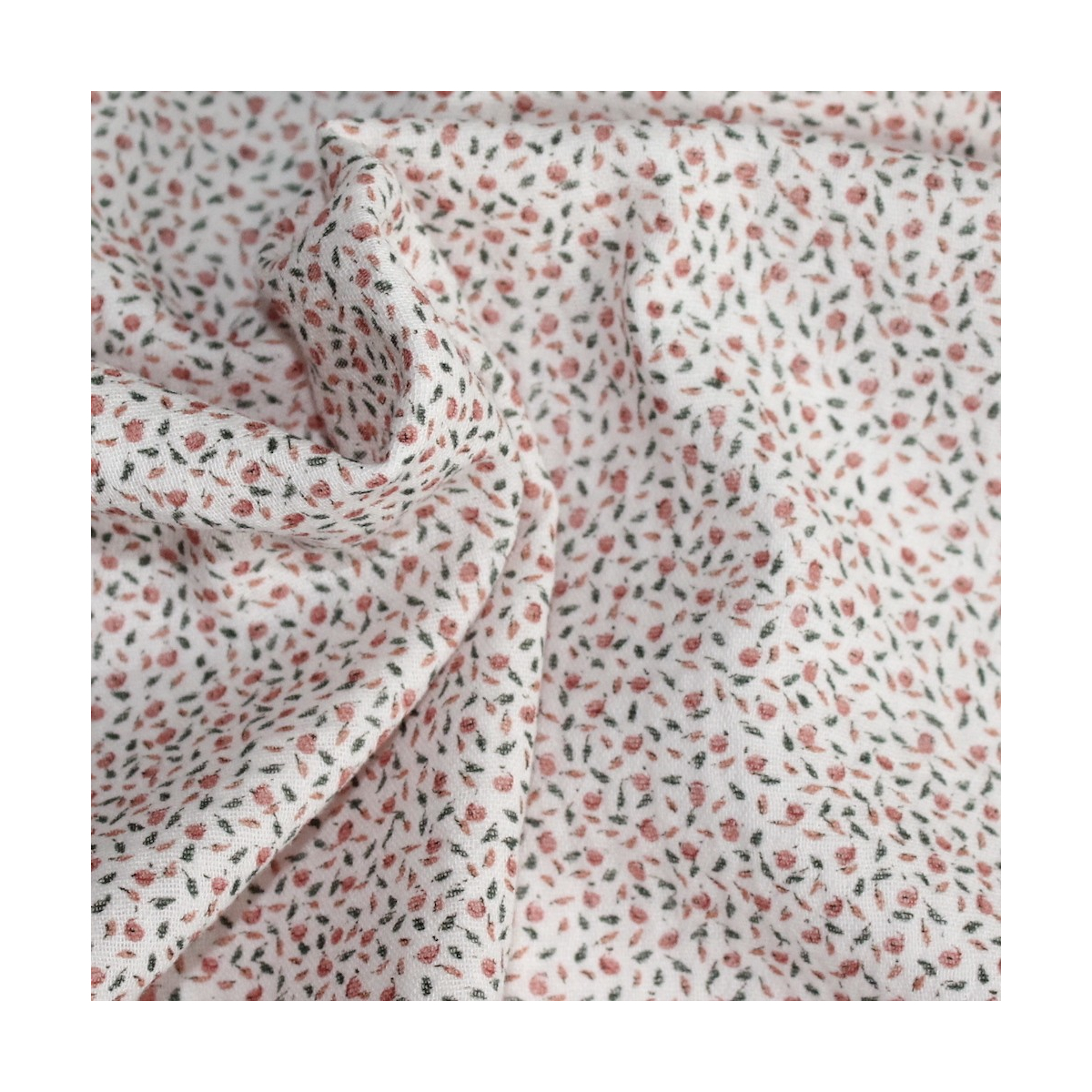 Double gaze de coton BIO rose poudré à motifs fruités Tissus issus de l'agriculture biologique  - 1 Double gaze de coton BIO rose poudré à motifs fruités Tissus issus de l'agriculture biologique  - 1