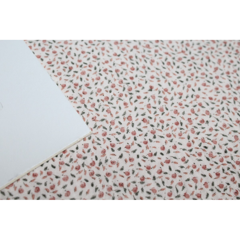 Double gaze de coton BIO rose poudré à motifs fruités Tissus issus de l'agriculture biologique  - 3