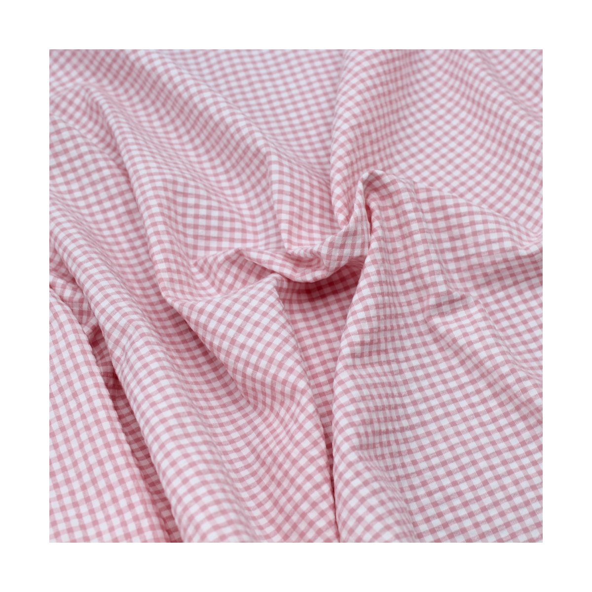 Seersucker / Coton gaufré vichy mini 3mm rose tendre Seersucker / Coton gaufré vichy mini 3mm rose tendre