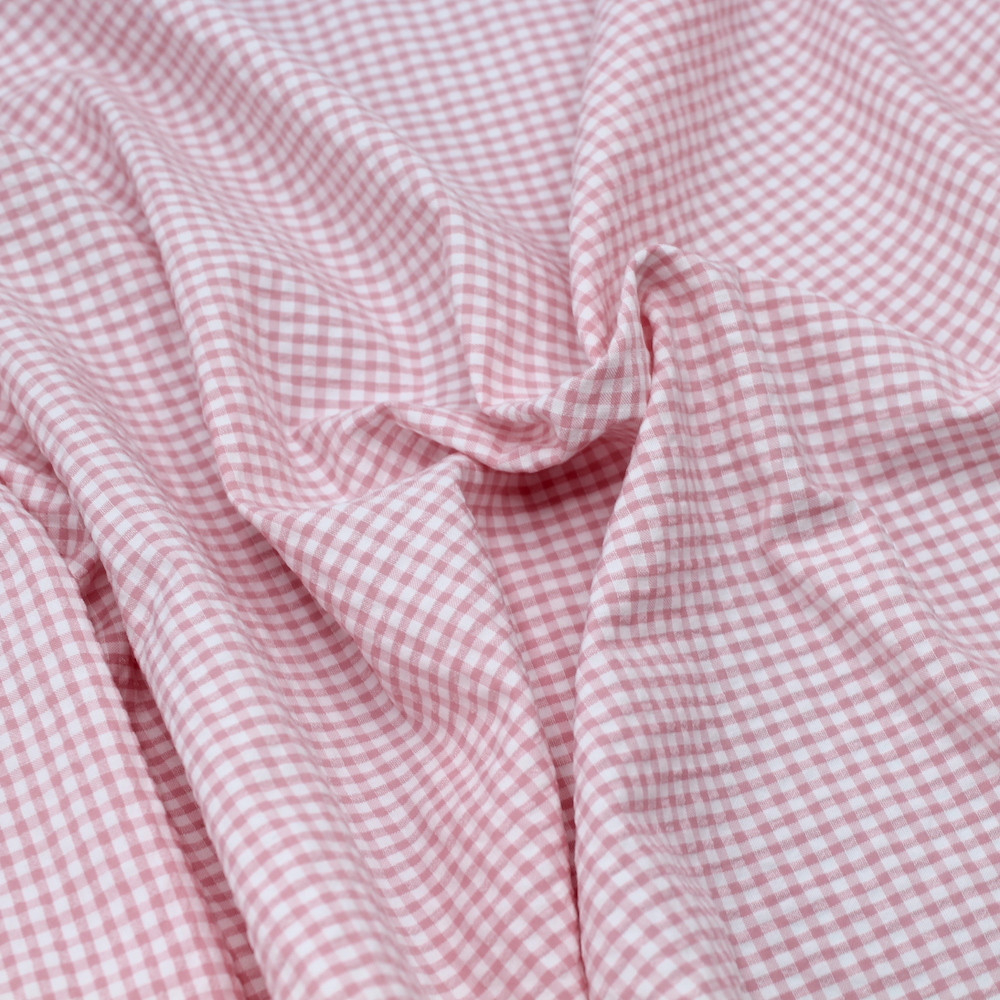 Seersucker / Coton gaufré vichy mini 3mm rose tendre