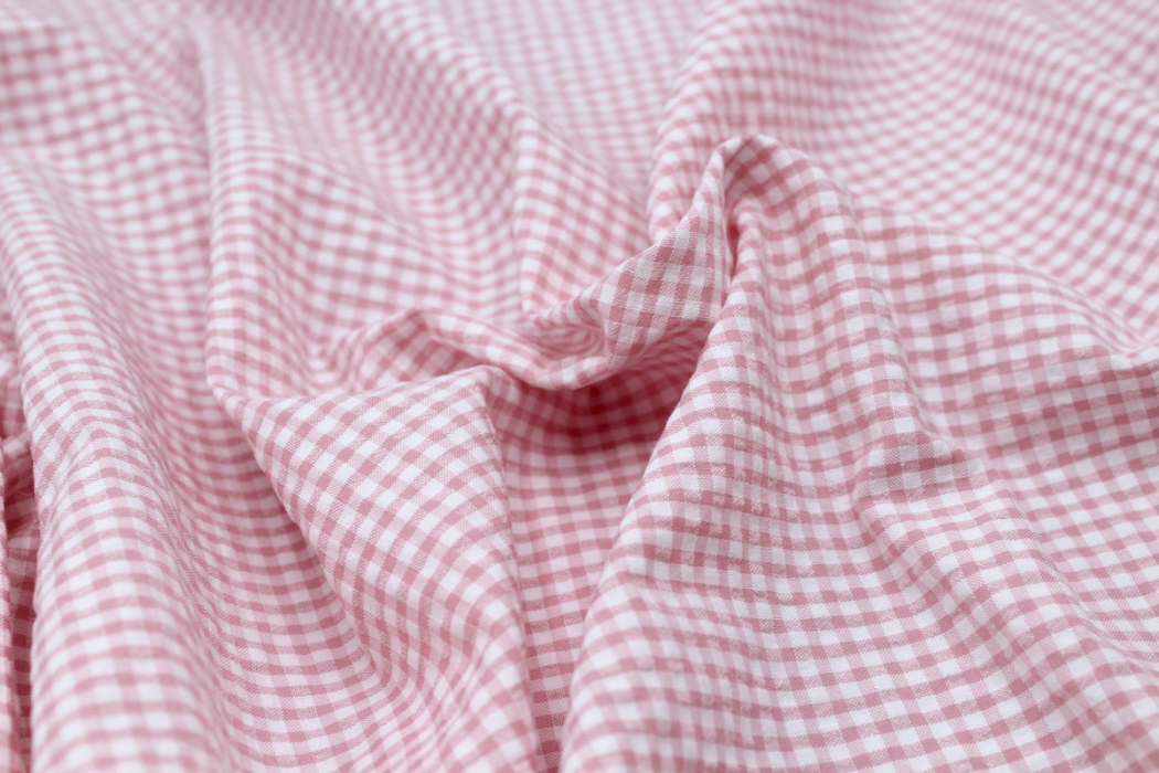 Seersucker / Coton gaufré vichy mini 3mm rose tendre