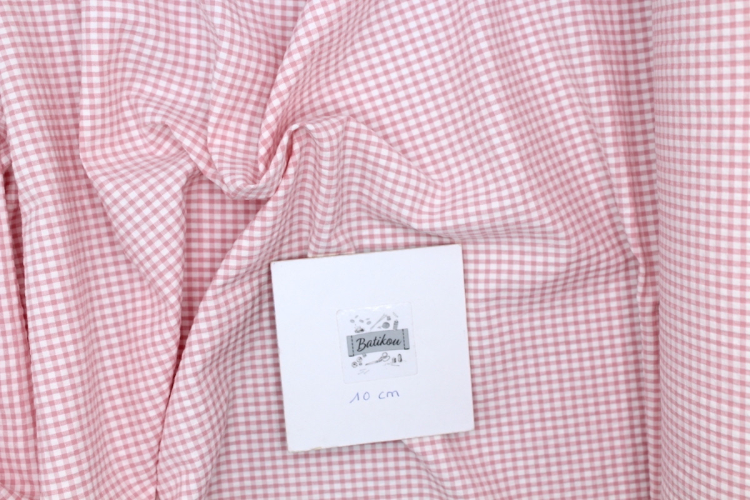 Seersucker / Coton gaufré vichy mini 3mm rose tendre