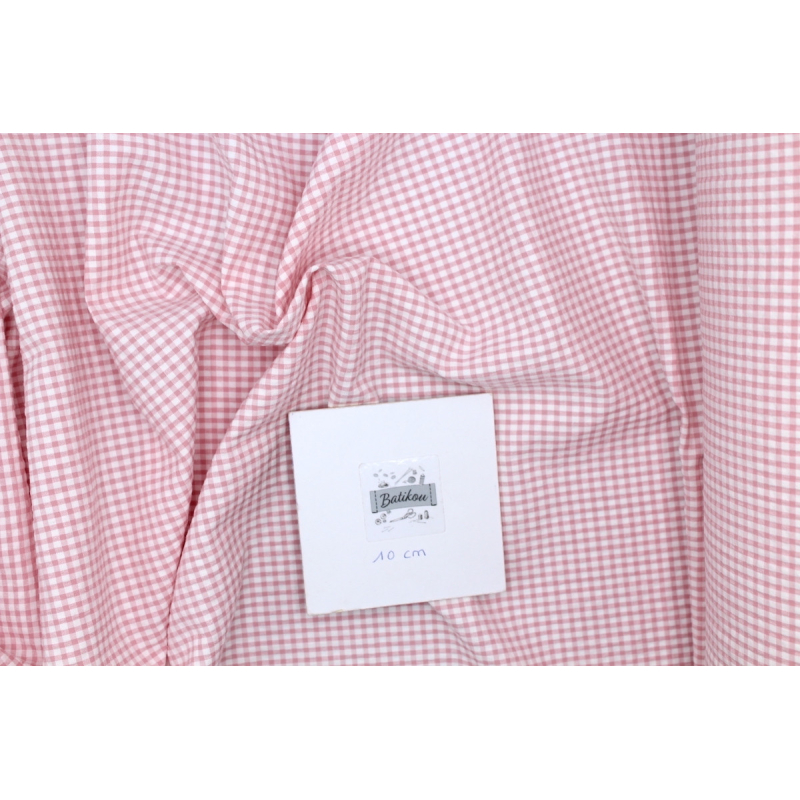 Seersucker / Coton gaufré vichy mini 3mm rose tendre