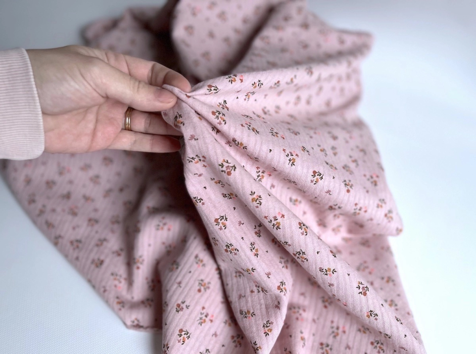 Seersucker / Coton gaufré doux rose thé motif fleuri Batikou - 2