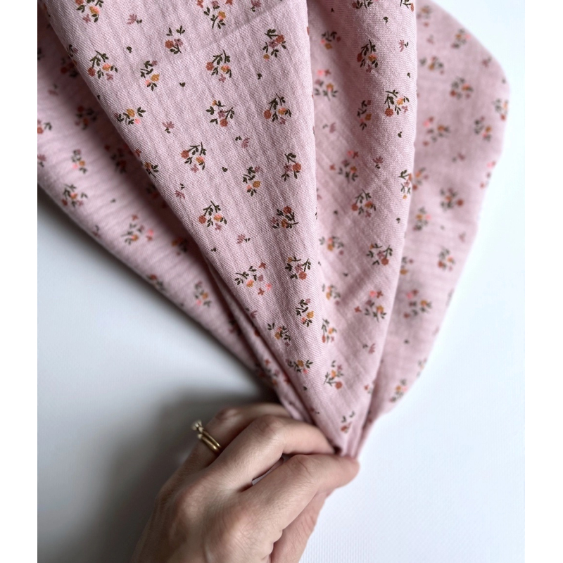 Seersucker / Coton gaufré doux rose thé motif fleuri Batikou - 3