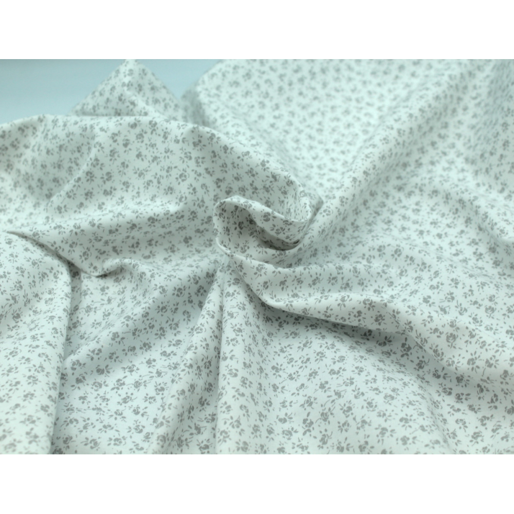 Popeline de coton douce coloris fleuri gris fond lait qualité SWEET