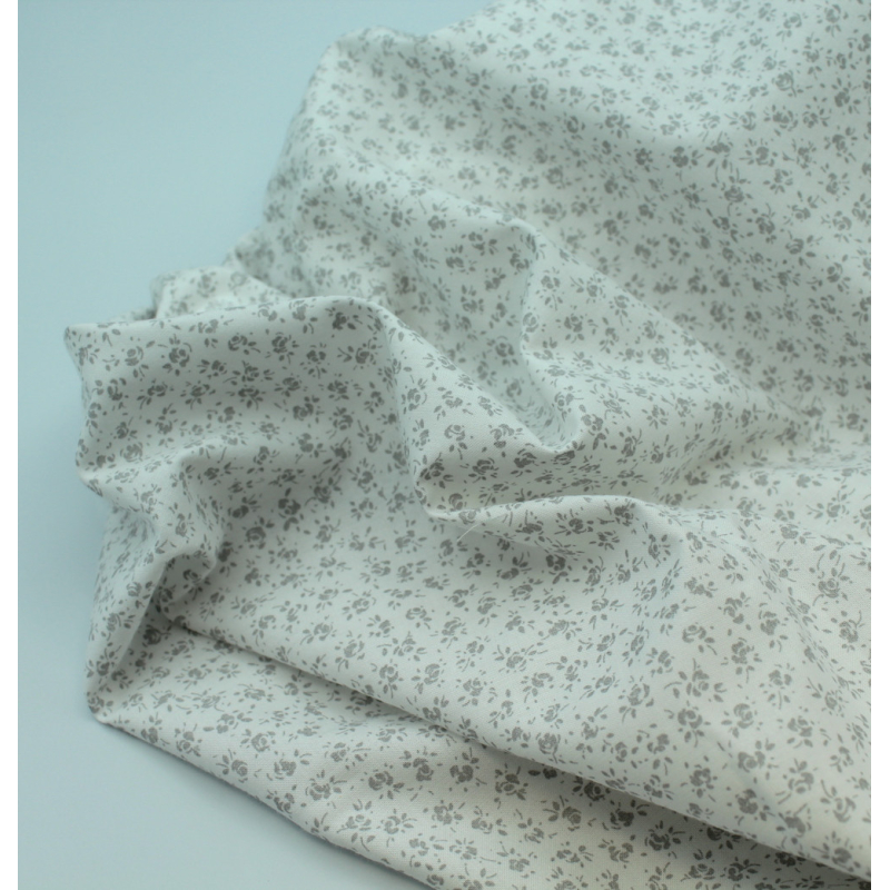 Popeline de coton douce coloris fleuri gris fond lait qualité SWEET