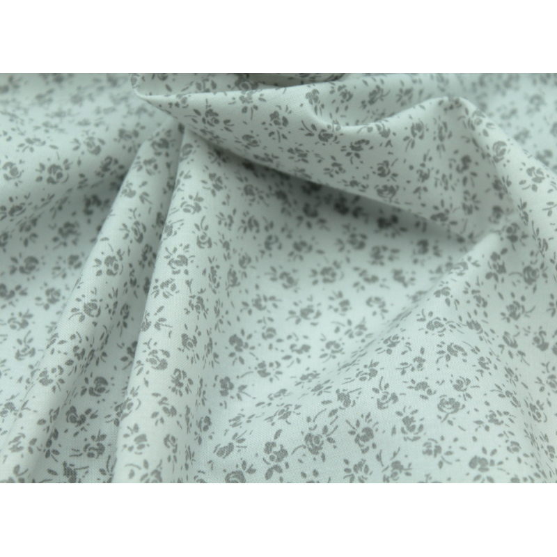 Popeline de coton douce coloris fleuri gris fond lait qualité SWEET