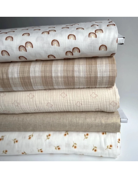 Double gaze de coton vichy réversible écru / sable Qualité Oeko-tex - 6