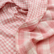 Double gaze de coton double face réversible vichy rose malabar Tissus issus de l'agriculture biologique  - 1