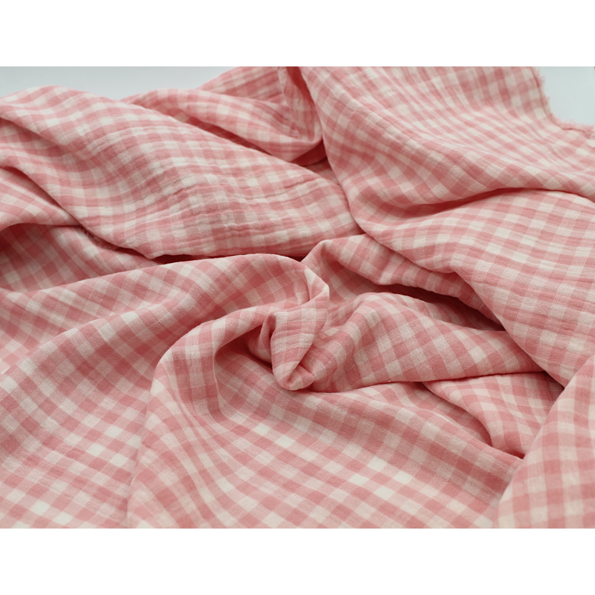 Double gaze de coton double face réversible vichy rose malabar Tissus issus de l'agriculture biologique  - 3