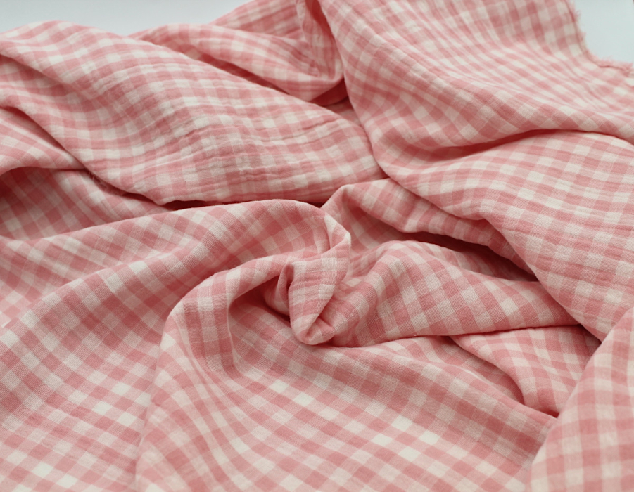 Double gaze de coton double face réversible vichy rose malabar Tissus issus de l'agriculture biologique  - 3