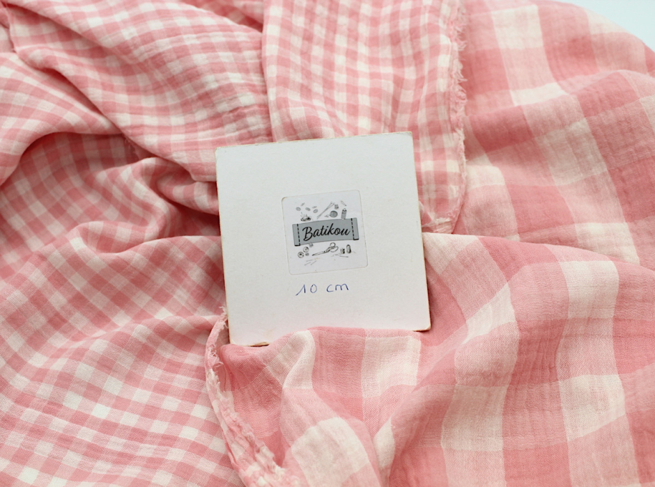 Double gaze de coton double face réversible vichy rose malabar Tissus issus de l'agriculture biologique  - 4