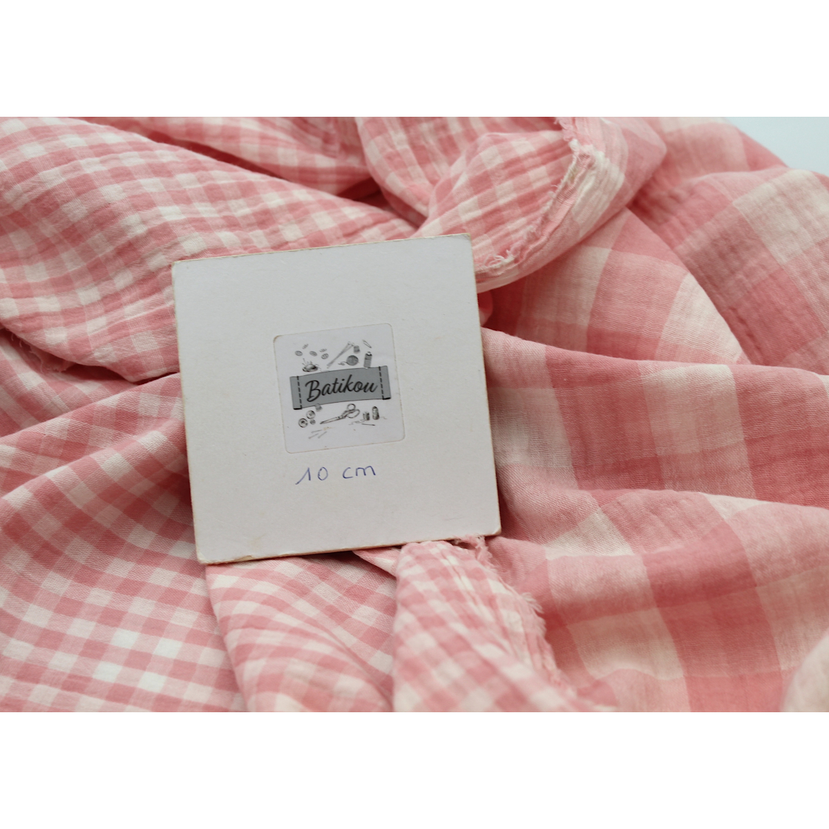 Double gaze de coton double face réversible vichy rose malabar Tissus issus de l'agriculture biologique  - 8