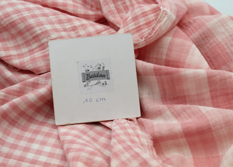 Double gaze de coton double face réversible vichy rose malabar Tissus issus de l'agriculture biologique  - 8