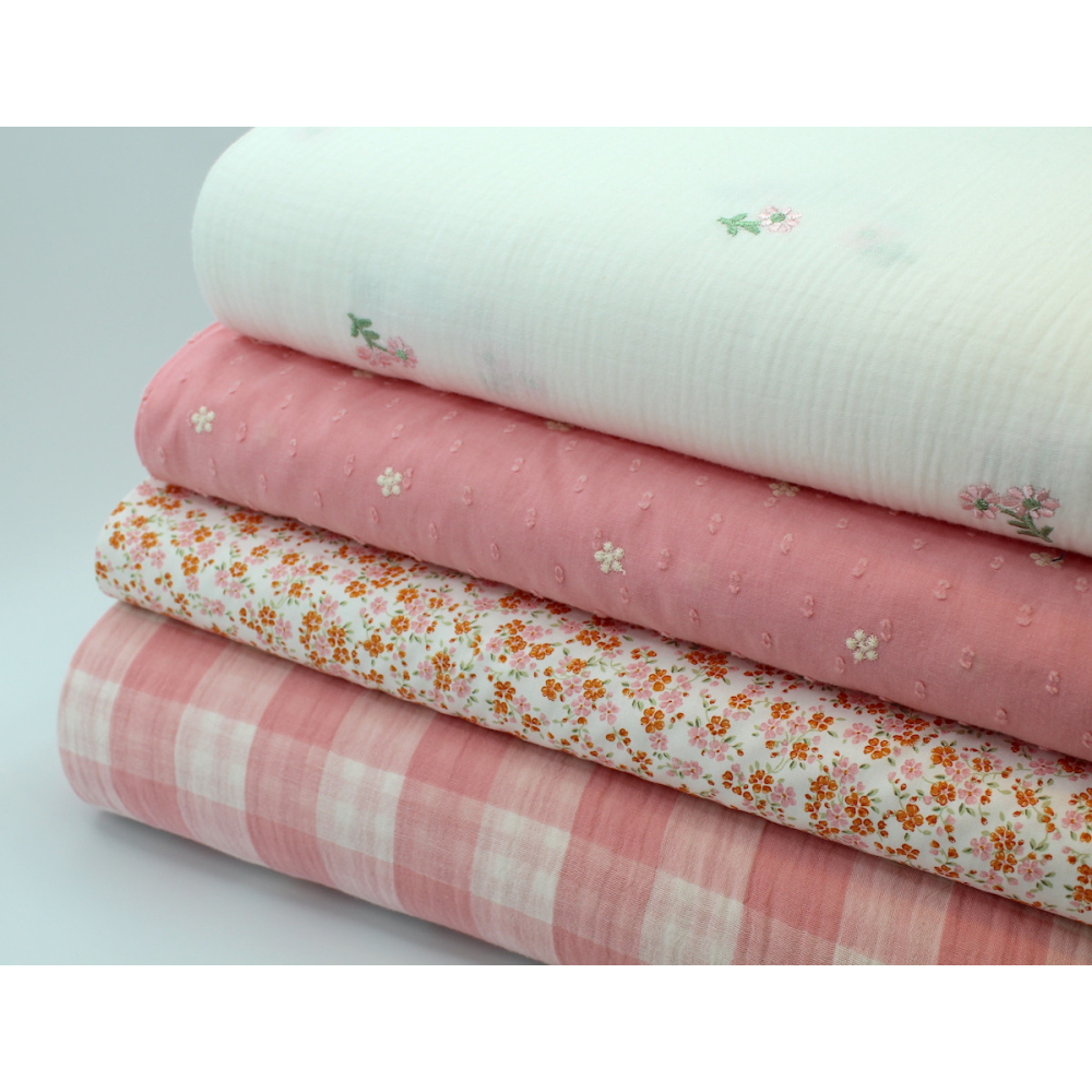 Double gaze de coton double face réversible vichy rose malabar Tissus issus de l'agriculture biologique  - 12