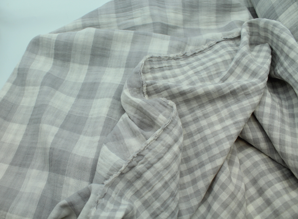 Double gaze de coton double face réversible vichy gris perle