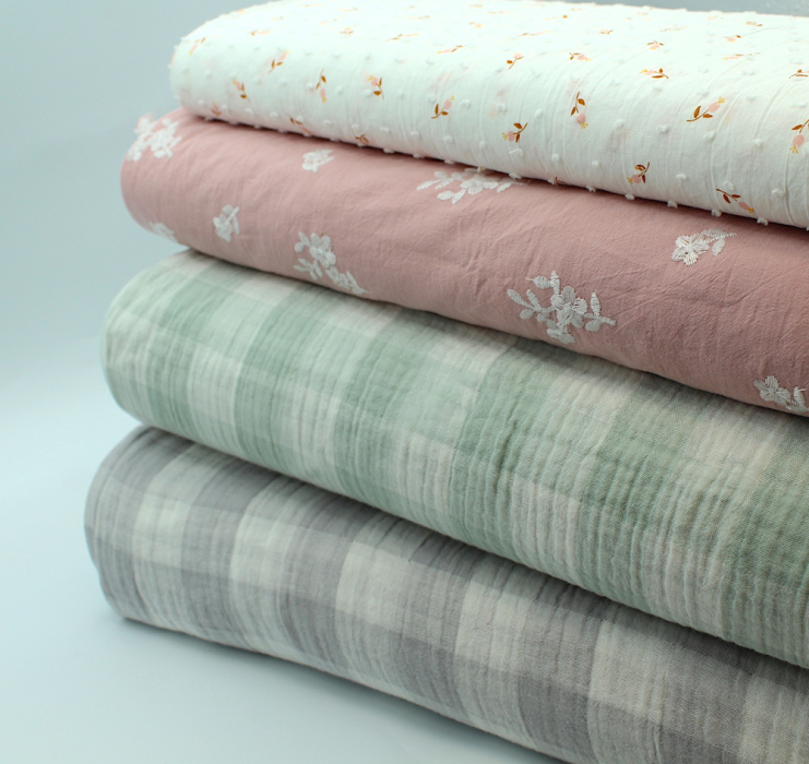 Double gaze de coton double face réversible vichy gris perle