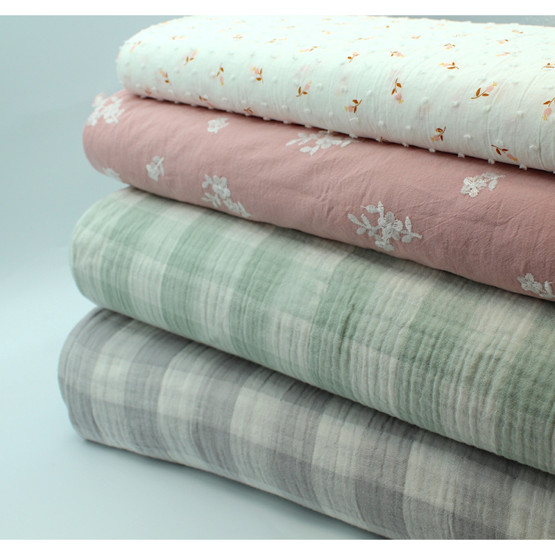 Double gaze de coton double face réversible vichy gris perle