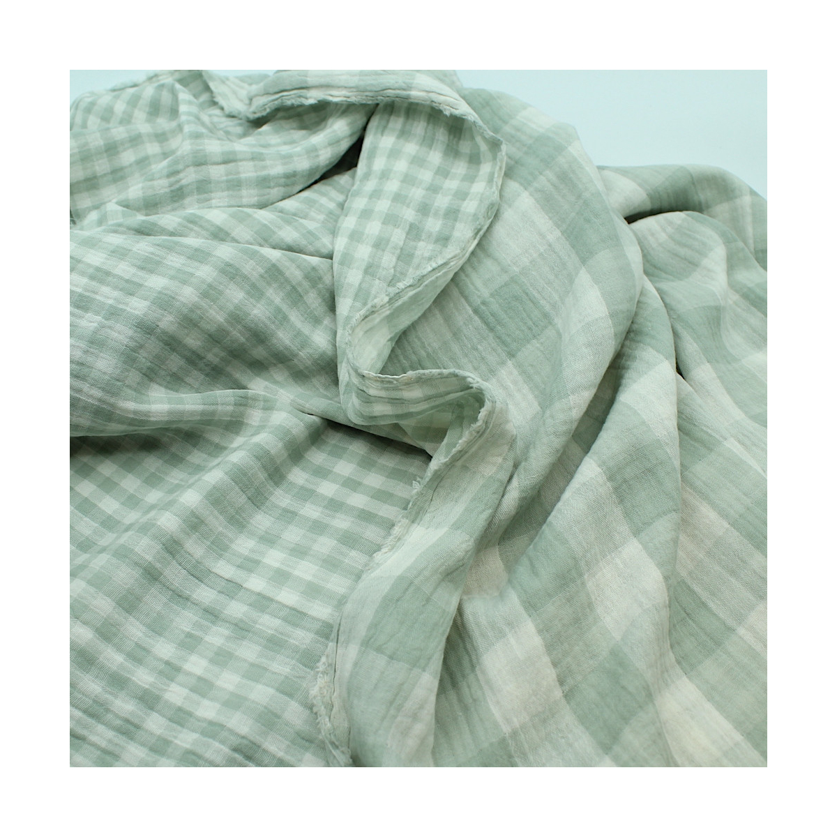 Double gaze de coton double face vichy vert tendre