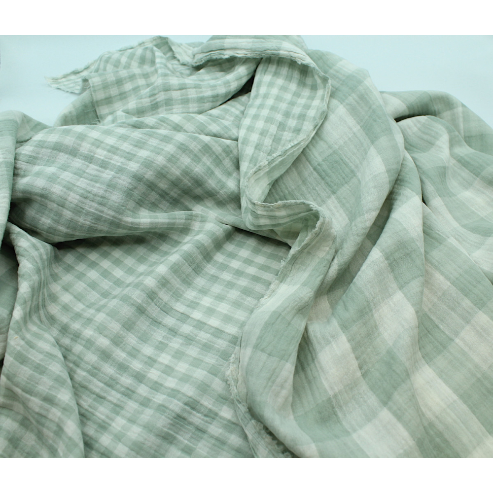 Double gaze de coton double face vichy vert tendre